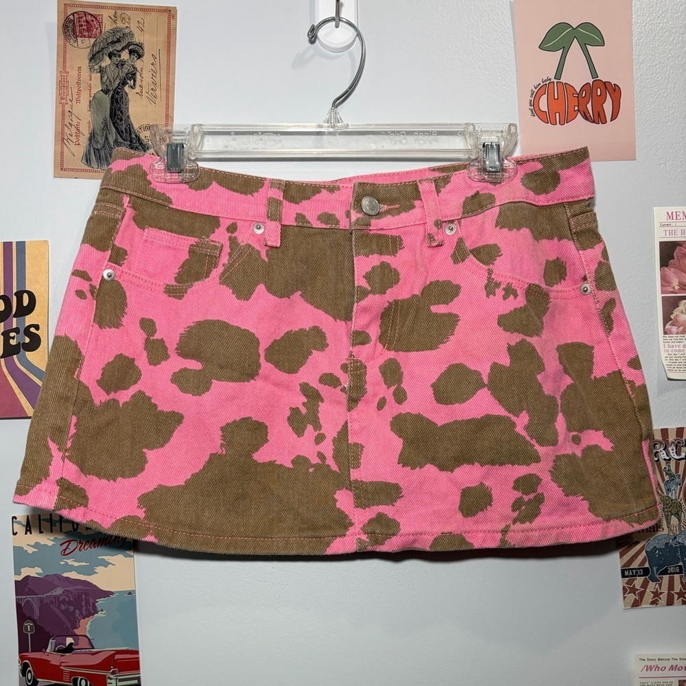 Forever 21 Pink and Brown Cowprint Mini Skirt